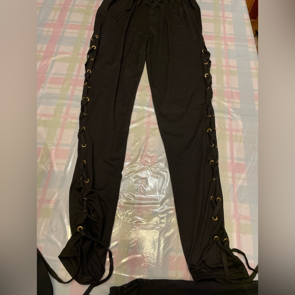 Black lace up pants true rock
